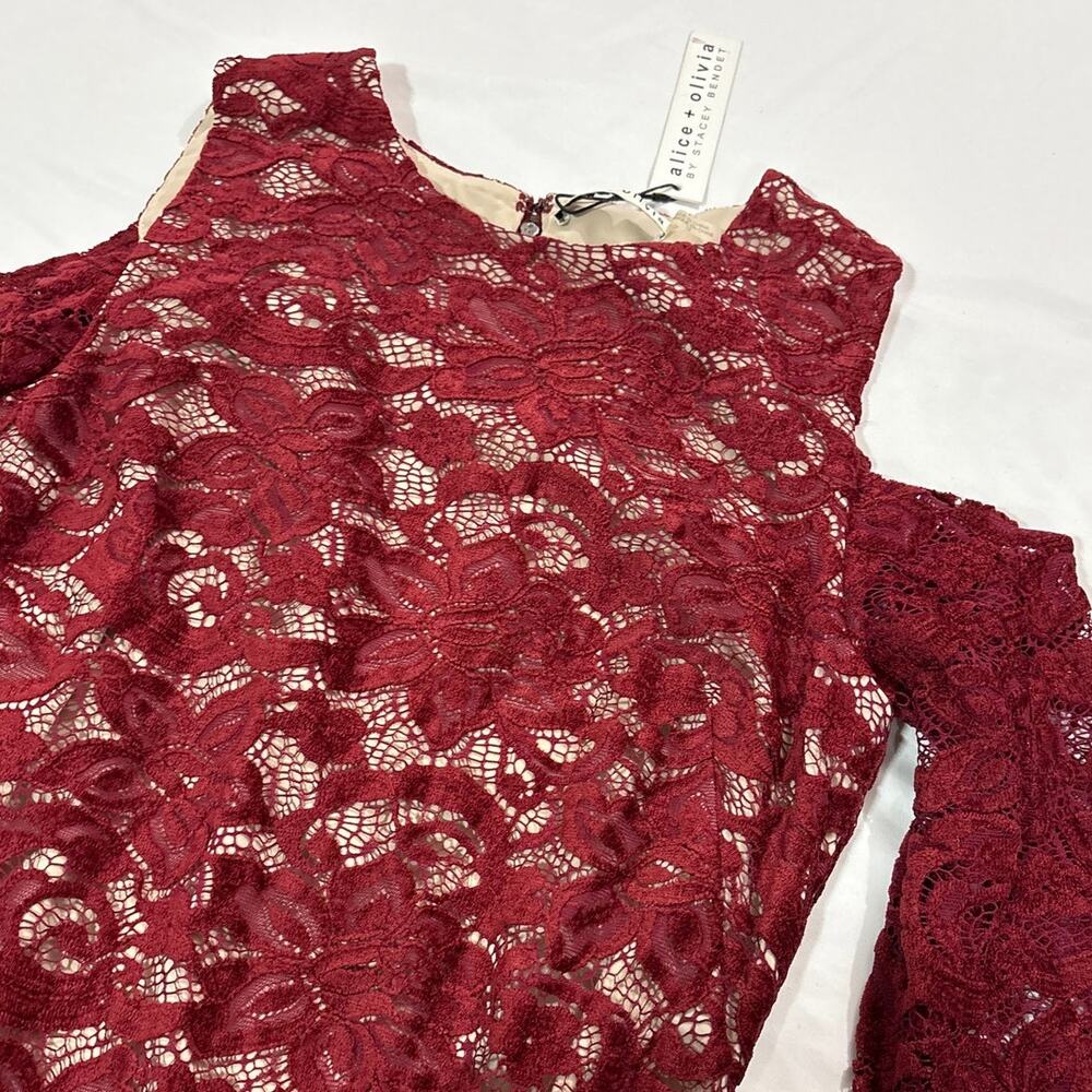 NWT Alice + Olivia Womens 12 Laila Cold Shoulder Floral Lace Sheath Dress Party - Picture 4 of 12